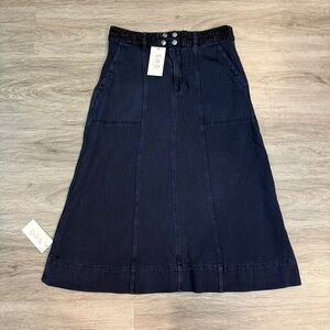 Sea New York Nyla Twill Midi Skirt Navy High Waisted Pintucked M 8 New